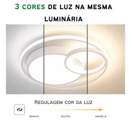 Luminária de Led de Sobrepor Redonda Bivolt 31w 3 em 1 com Luz Central Dupla:branco - 6