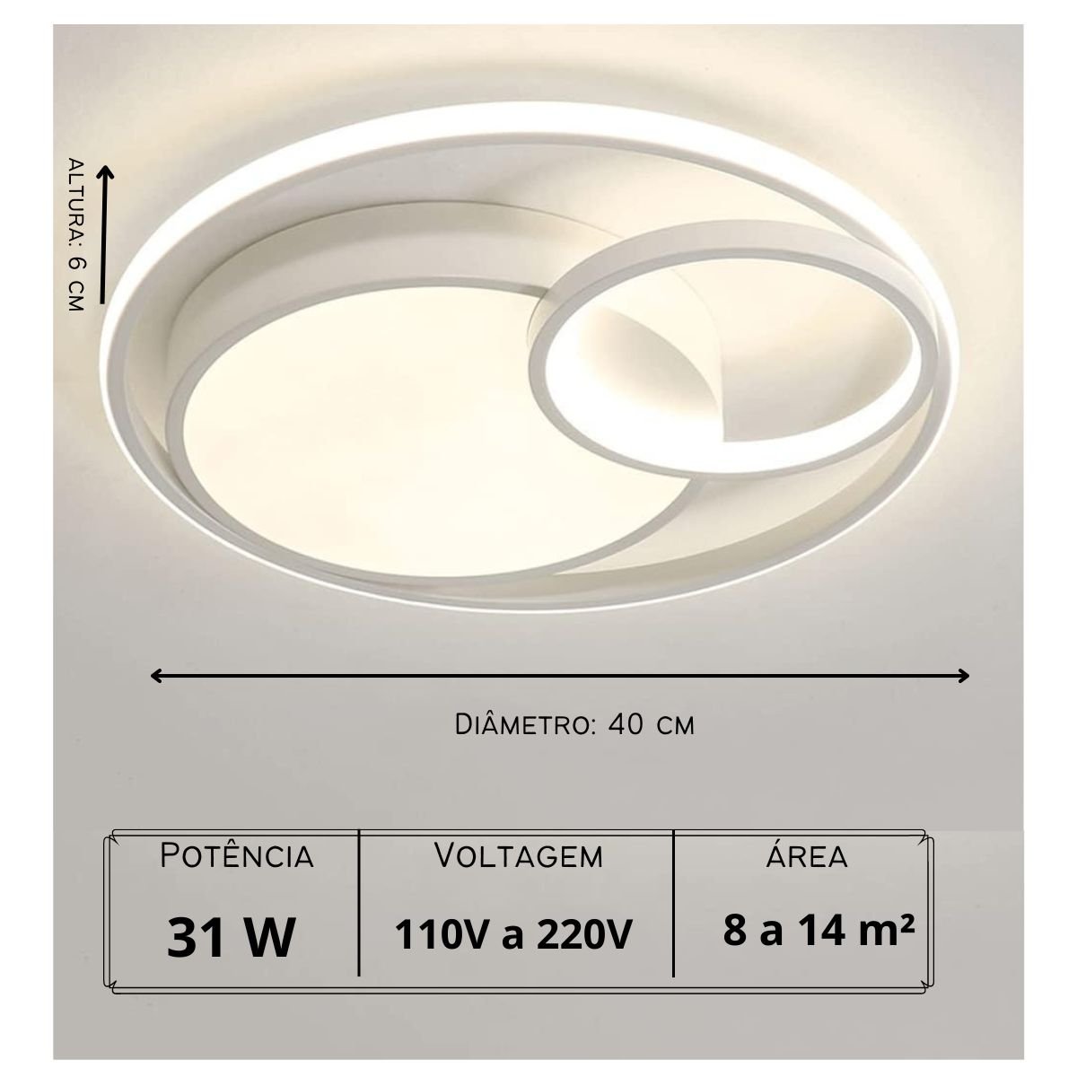 Luminária de Led de Sobrepor Redonda Bivolt 31w 3 em 1 com Luz Central Dupla:branco - 7