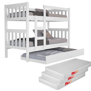 Beliche com Cama Auxiliar e 3 Colchões para Quarto Pequeno Apartamento Organizado 100% Mdf