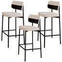 Ver imagem 1 de Kit 03 Banquetas Alta Bar Cozinha Sala de Jantar Aço Preto Kaira C01 Linho Palha Courino Preto -