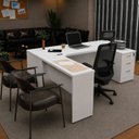 Ver imagem 4 de Conjunto 2 Peças Mesa de Escritório em L com Gavetas e Cadeira Ergonômica 190cm Netflex Branco