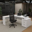 Ver imagem 1 de Conjunto 2 Peças Mesa de Escritório em L com Gavetas e Cadeira Ergonômica 190cm Netflex Branco