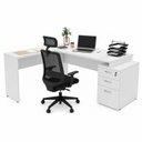 Ver imagem 2 de Conjunto 2 Peças Mesa de Escritório em L com Gavetas e Cadeira Ergonômica 190cm Netflex Branco
