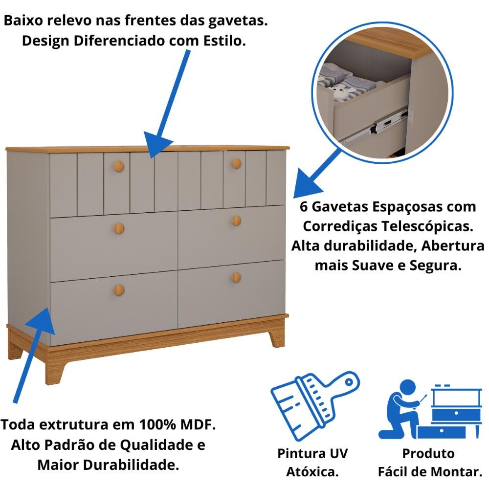 Quarto de Bebê Completo Berço Americano Cômoda 100% Mdf - 7