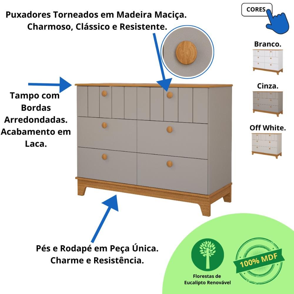 Quarto de Bebê Completo Berço Americano Cômoda 100% Mdf - 6