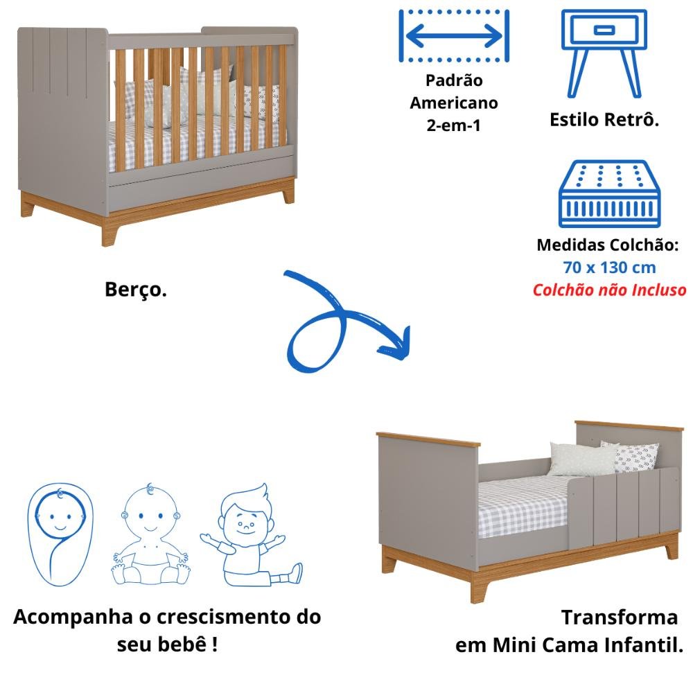 Quarto de Bebê Completo Berço Americano Cômoda 100% Mdf - 4