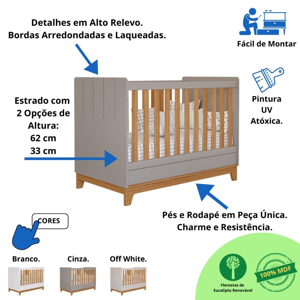 Quarto de Bebê Completo Berço Americano Cômoda 100% Mdf - 3