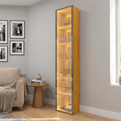 Cristaleira 1 Porta com LED com Espelho MDF 217,6CMX38CM Luminare Naturale