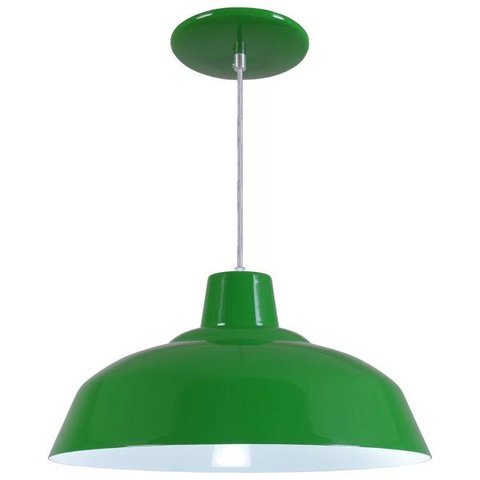 Pendente Retrô 34cm Luminária Lustre Alumínio Verde - Rei Da Iluminação
