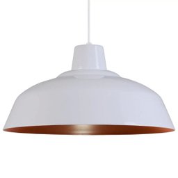 Pendente Retrô 34cm Luminária Lustre Alumínio Branco Brilhante com Cobre - Rei Da Iluminação - 3