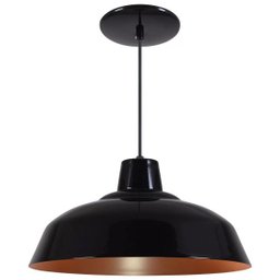 Pendente Retrô 34cm Luminária Lustre Alumínio Preto Brilhante com Cobre - Rei Da Iluminação - 1