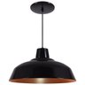 Pendente Retrô 34cm Luminária Lustre Alumínio Preto Brilhante com Cobre - Rei Da Iluminação - 1