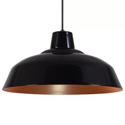 Pendente Retrô 34cm Luminária Lustre Alumínio Preto Brilhante com Cobre - Rei Da Iluminação - 3