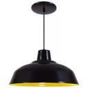 Ver imagem 1 de Pendente Retrô 34cm Luminária Lustre Alumínio Preto Fosco com Amarelo - Rei Da Iluminação