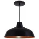 Ver imagem 1 de Pendente Retrô 34cm Luminária Lustre Alumínio Preto Fosco com Cobre - Rei Da Iluminação