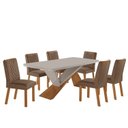 Ver imagem 2 de Conjunto Sala de Jantar Mesa Texas Tampo 180cm Canto Copo de MDF/Vidro e 6 Cadeiras Kate Off White/Capuccino/Marromle/Serig.