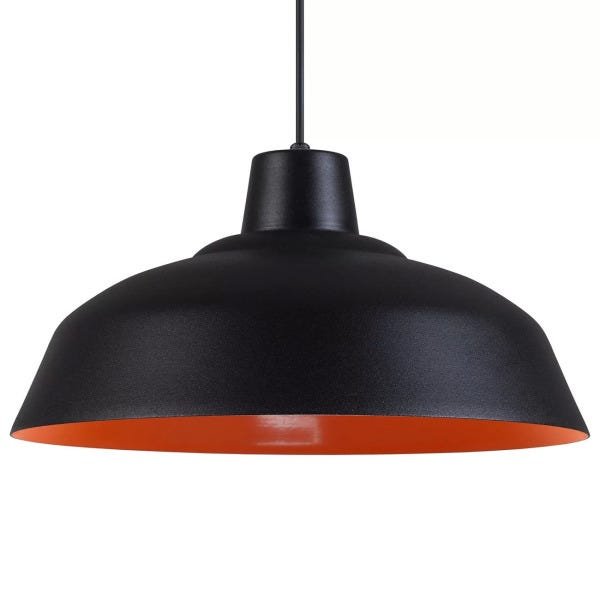 Pendente Retrô 34cm Luminária Lustre Alumínio Preto Textura com Laranja - Rei Da Iluminação - 3