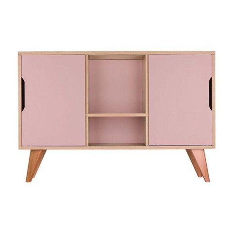 Aparador Buffet Murano Moderno 2 Portas MDP 115cm Carvalho e Rosa Claro Mercado Das Prateleiras