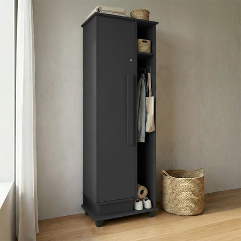 Armário Multiuso Caribe para Lavanderia e Serviço com Porta e Nicho Vassouras e Prateleiras - Preto