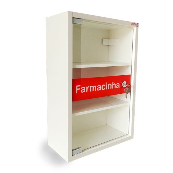 Caixa Farmacinha com Porta de Vidro e Chave 30x16x46 em Madeira MDF - 1