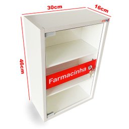 Caixa Farmacinha com Porta de Vidro e Chave 30x16x46 em Madeira MDF - 2 Caixa Farmacinha com Porta de Vidro e Chave 30x16x46 em Madeira MDF - 2