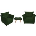 Ver imagem 1 de Kit 2 Poltronas Decorativa Isis + Puff Retangular Suede Verde Pés Madeira Ms Decor