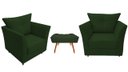 Ver imagem 1 de Kit 2 Poltronas Decorativa Isis + Puff Retangular Suede Verde Pés Madeira Ms Decor