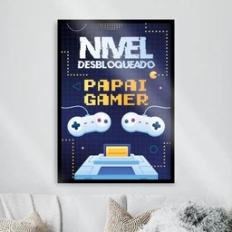 Quadro Decorativo Papai Gamer 33x24cm - com vidro:Madeira preta - 1