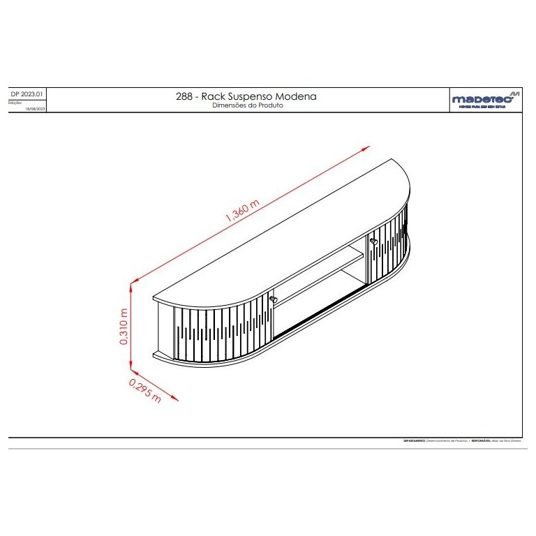 Rack Suspenso Ripado Modena para Tv até 60 Polegadas- Calacata/off White - Madetec