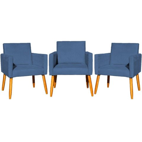 Kit 3 Poltronas para Recepção Nina Suede Cores Pé Palito 30cm Castanho - Suede