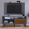Rack Bancada Estante Painel Tv Smart 48 Polegadas Home Nicho Porta Correr Sala Quarto Cinza/ripado - 2