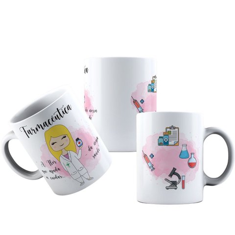Caneca Branca de Porcelana Profissões Fofas Farmarcia