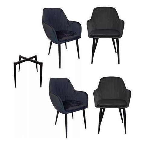 Kit 4 Cadeira Poltrona Vintage Eames em Tecido Veludo Preto:Veludo Preto/Preto/Listras