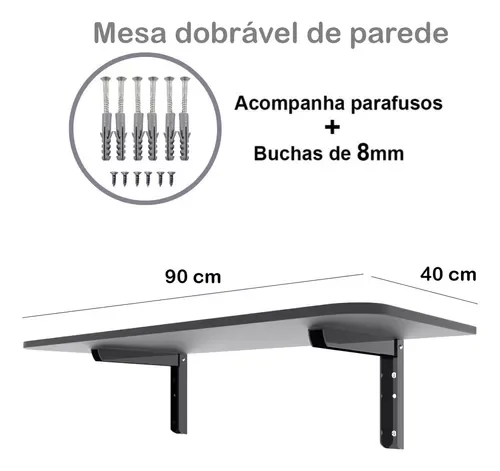 Mesa 90x40 Dobrável Parede Preto Cozinha Sala Apartamento - 5