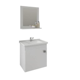 Gabinete Toucador Íris de Banheiro C/ Cuba e Espelheira Branco MGM Móveis - 2