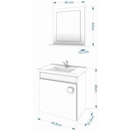 Gabinete Toucador Íris de Banheiro C/ Cuba e Espelheira Branco e Preto MGM Móveis - 5