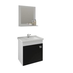 Gabinete Toucador Íris de Banheiro C/ Cuba e Espelheira Branco e Preto MGM Móveis - 2