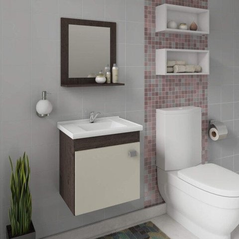 Gabinete Para Banheiro com Cuba e Espelheira 1 Porta 1 Prateleira Íris MGM Móveis