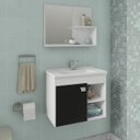 Ver imagem 1 de Gabinete Lótus Toucador de Banheiro C/ Cuba e Espelheira Preto e Branco MGM Móveis