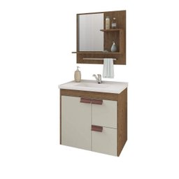 Gabinete Tulipa Toucador de Banheiro C/ Cuba e Espelheira Amêndoa e Off White MGM Móveis - 2