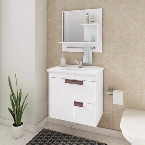 Gabinete de Banheiro Aéreo 1 Cuba 1 Espelheira 1 Porta 2 Gavetas Tulipa MGM Móveis