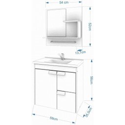 Gabinete Tulipa Toucador de Banheiro C/ Cuba e Espelheira Preto e Branco MGM Móveis - 5
