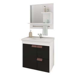 Gabinete Tulipa Toucador de Banheiro C/ Cuba e Espelheira Preto e Branco MGM Móveis - 2