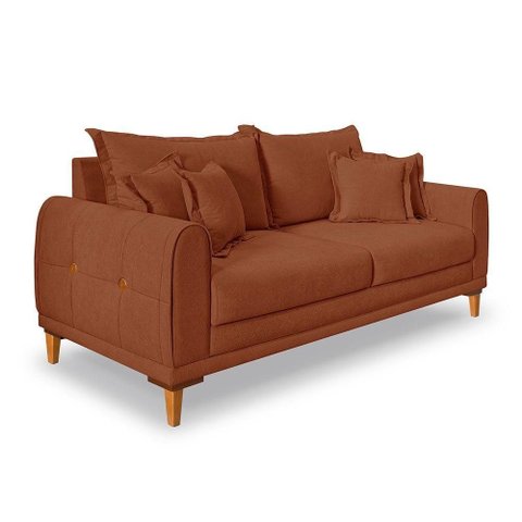 Sofá Living 2 Lugares 1,60m Livia Bouclê Terracota Pés de Madeira - Pallazio