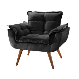 Poltrona Opala - Suede Preto, 1 Lugar, Base Palito Imbuia