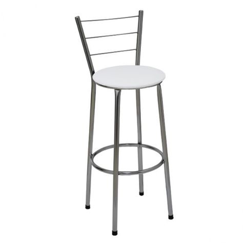 Banqueta Média Cromada Com Encosto Para Cozinha Assento Branco