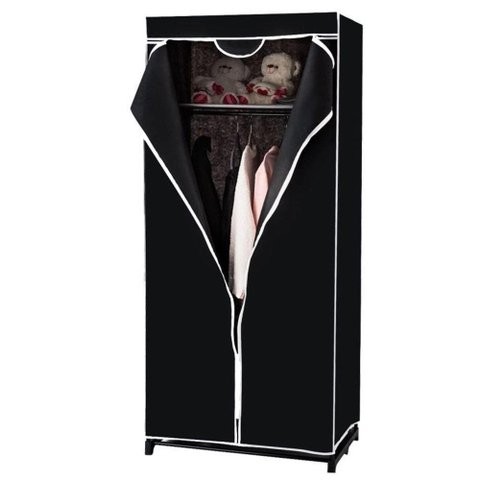 Guarda Roupa com Ziper Cabideiro Portatil Arara Organizador Prateleira Multiuso Praia Camping Preto