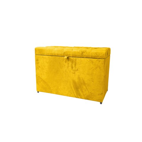 Puff Baú em Suede Amassado com Pistão Á Gás - Amarelo
