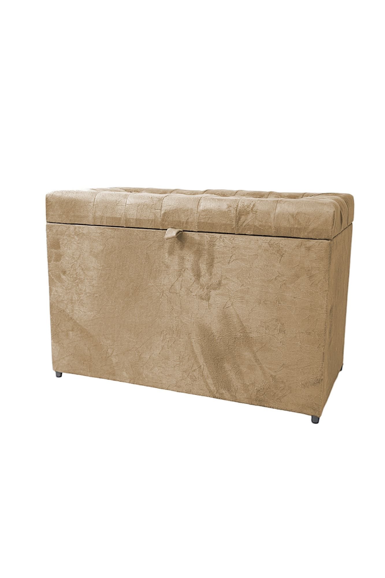 Puff Baú em Suede Amassado com Pistão Á Gás - Bege Escuro