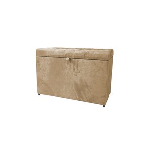 Puff Baú em Suede Amassado com Pistão Á Gás - Bege Escuro